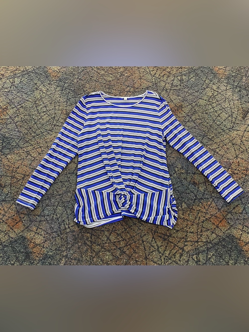Como Blu Blue Black White Striped Twist Front Top Size XL